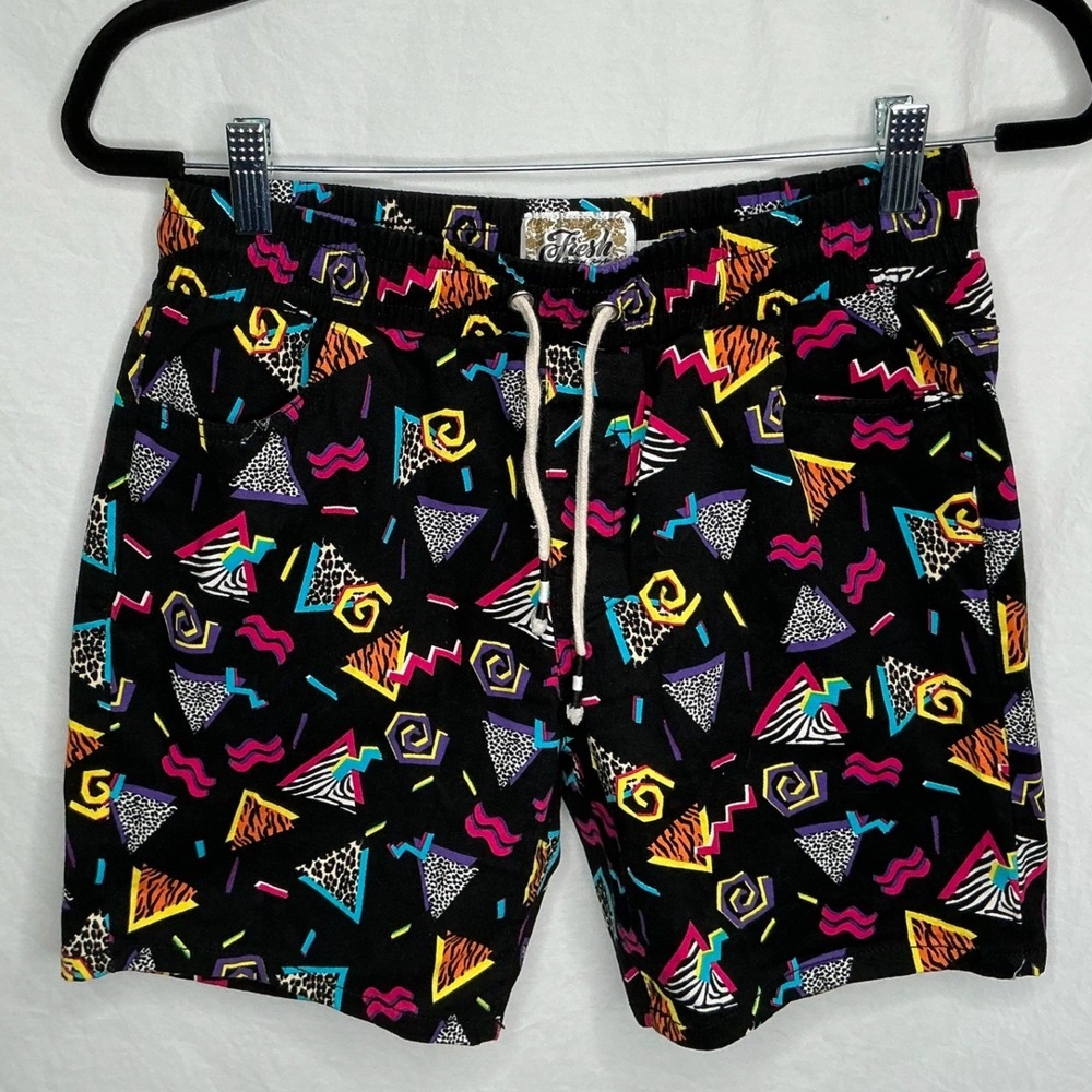 Fresh Prints of Bel Air 90s Geometric Print Shorts Neon Men's Sz M Stretch Twill